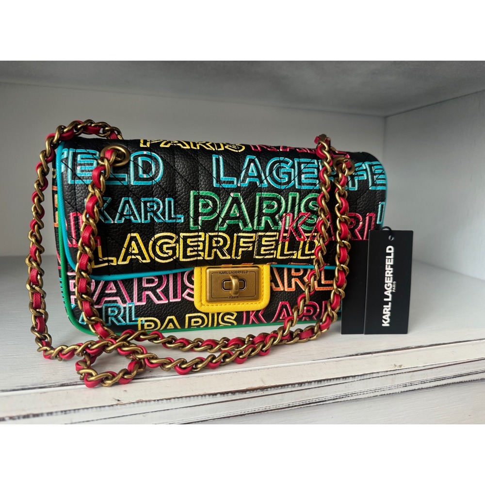 NEW Karl Lagerfeld Paris Agyness Neon Graffiti Purse Shoulder Bag